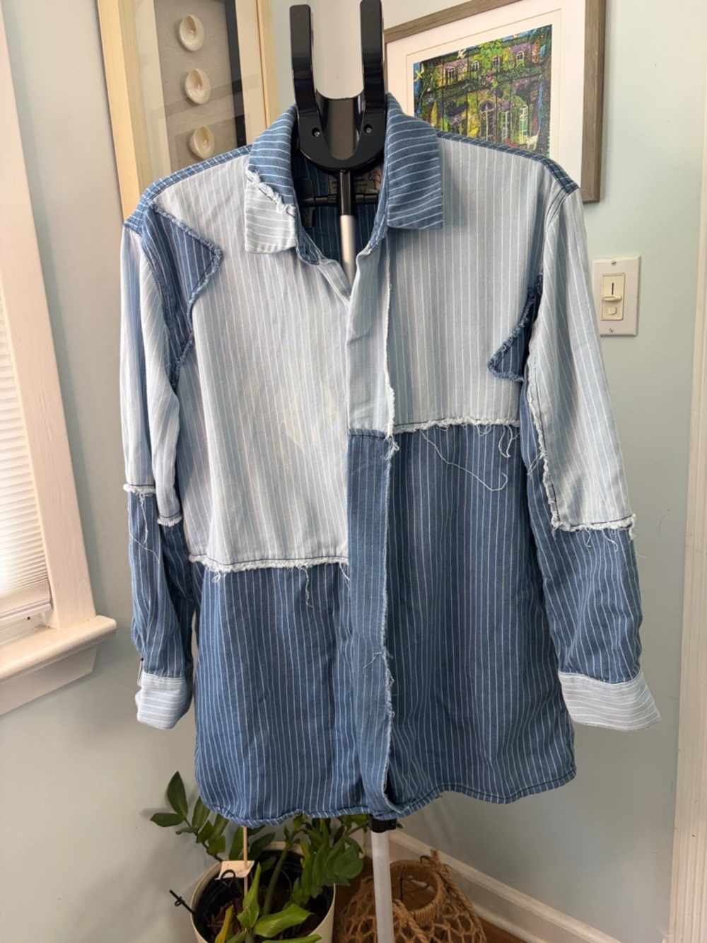Free People X Sandrine Rose Patchwork Denim Button Up Blouse size M